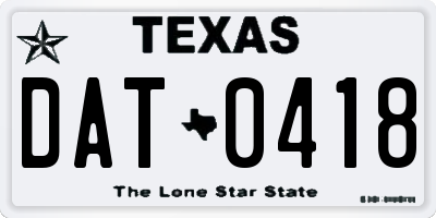 TX license plate DAT0418
