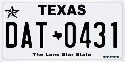 TX license plate DAT0431