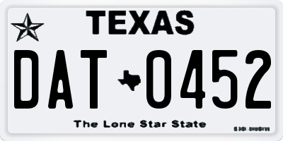 TX license plate DAT0452