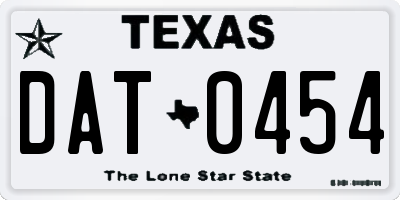 TX license plate DAT0454
