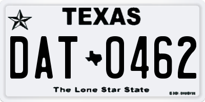 TX license plate DAT0462