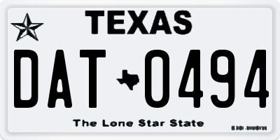 TX license plate DAT0494