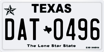 TX license plate DAT0496