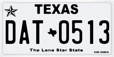 TX license plate DAT0513
