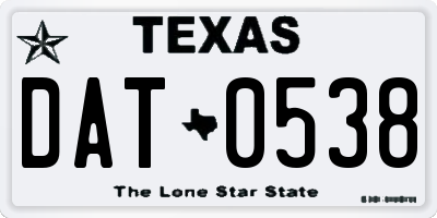 TX license plate DAT0538