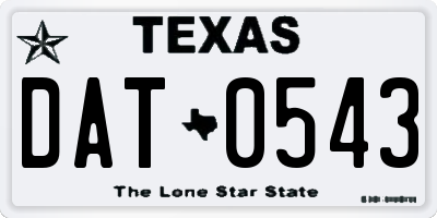 TX license plate DAT0543