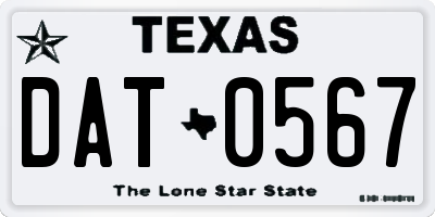 TX license plate DAT0567