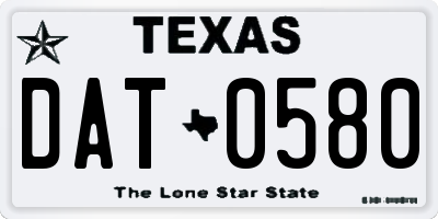TX license plate DAT0580