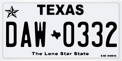 TX license plate DAW0332