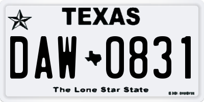 TX license plate DAW0831