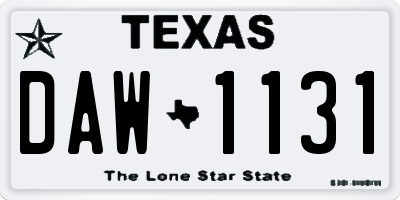 TX license plate DAW1131