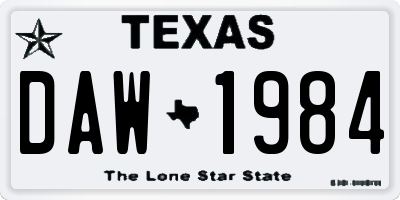 TX license plate DAW1984