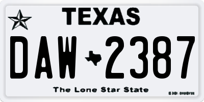 TX license plate DAW2387