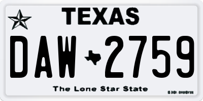 TX license plate DAW2759