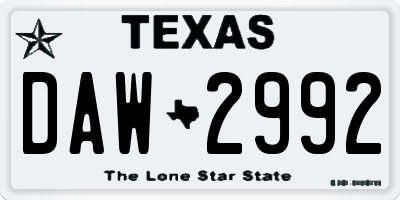 TX license plate DAW2992