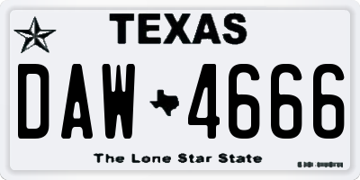 TX license plate DAW4666