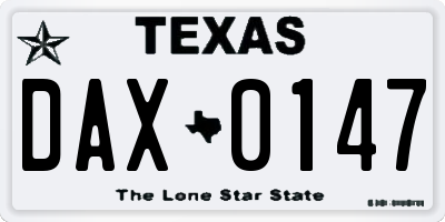 TX license plate DAX0147