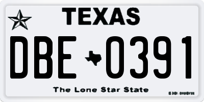 TX license plate DBE0391