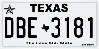 TX license plate DBE3181