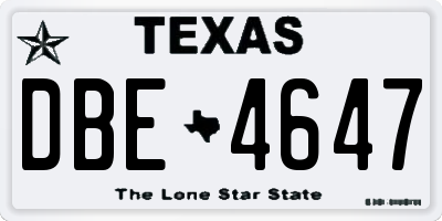 TX license plate DBE4647