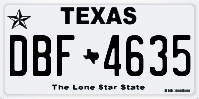 TX license plate DBF4635