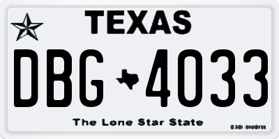 TX license plate DBG4033