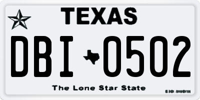 TX license plate DBI0502