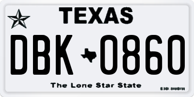 TX license plate DBK0860