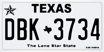 TX license plate DBK3734