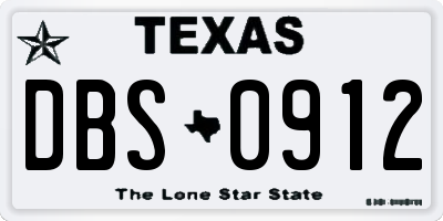 TX license plate DBS0912
