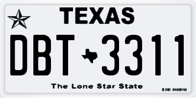 TX license plate DBT3311