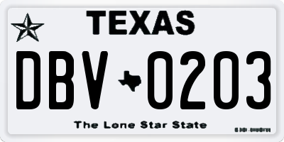 TX license plate DBV0203