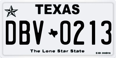 TX license plate DBV0213