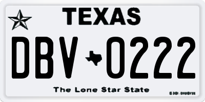 TX license plate DBV0222