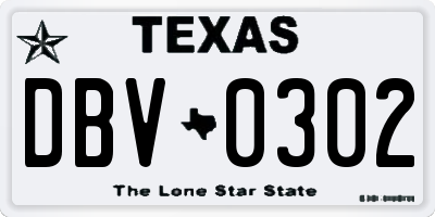 TX license plate DBV0302