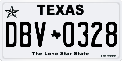 TX license plate DBV0328