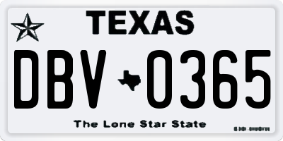 TX license plate DBV0365