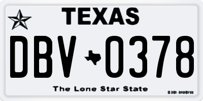 TX license plate DBV0378