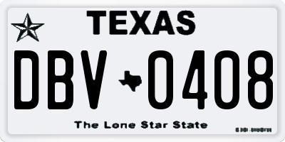 TX license plate DBV0408