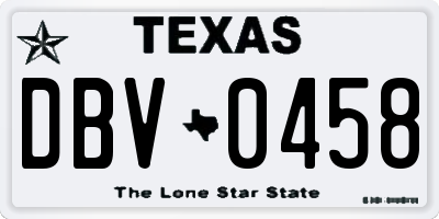TX license plate DBV0458