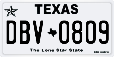 TX license plate DBV0809