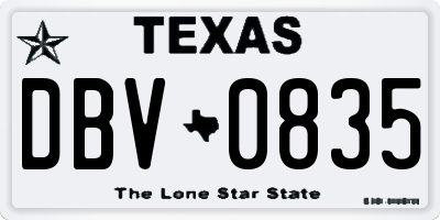 TX license plate DBV0835