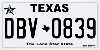 TX license plate DBV0839