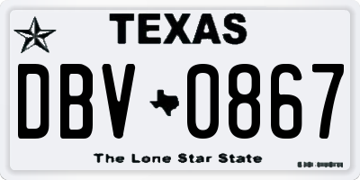 TX license plate DBV0867