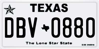 TX license plate DBV0880