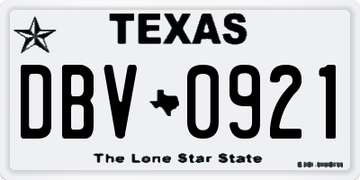 TX license plate DBV0921