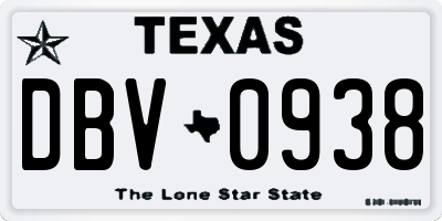 TX license plate DBV0938