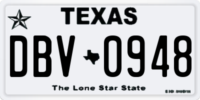 TX license plate DBV0948