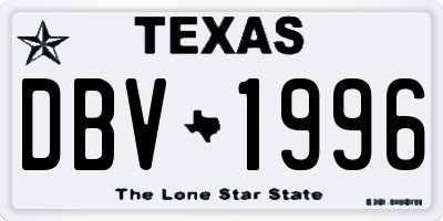 TX license plate DBV1996