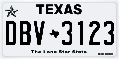 TX license plate DBV3123